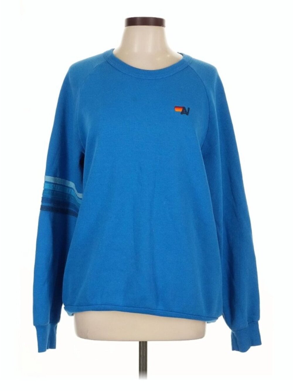 Aviator Nation 5 Stripe Classic Crew Sweatshirt Blue L MSRP $165